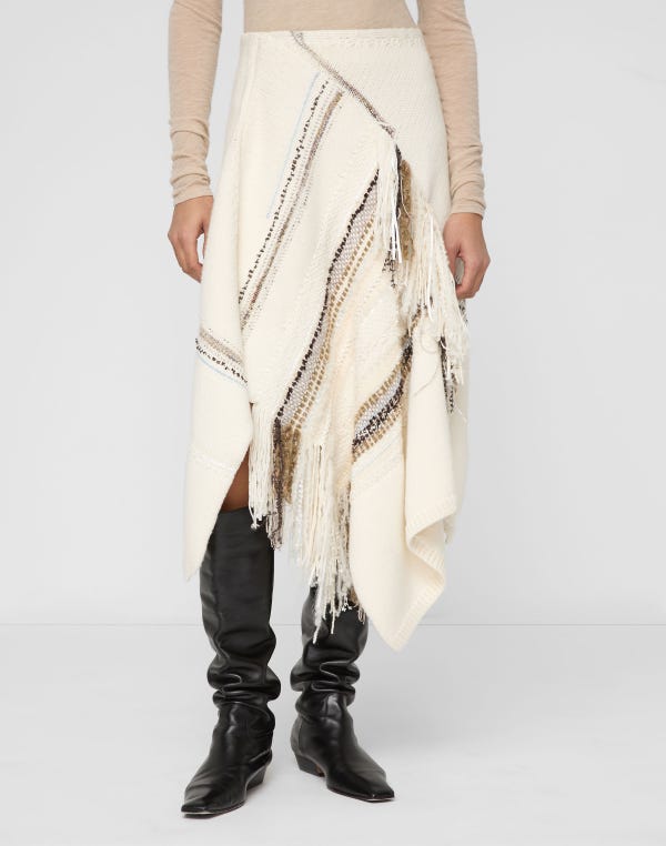 Lafayette148 Merino Wool-Cashmere Knit & Handwoven Fringe Skirt