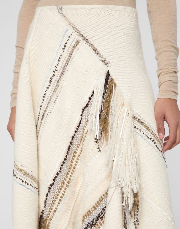 Lafayette148 Merino Wool-Cashmere Knit & Handwoven Fringe Skirt