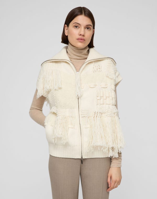 Lafayette148 Merino Wool-Cashmere Knit & Handwoven Fringe Vest