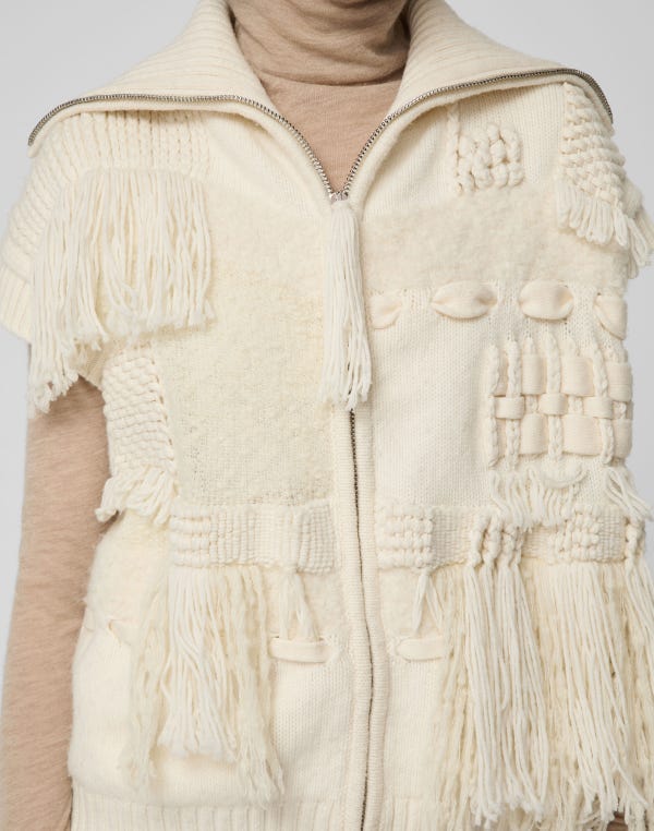 Lafayette148 Merino Wool-Cashmere Knit & Handwoven Fringe Vest