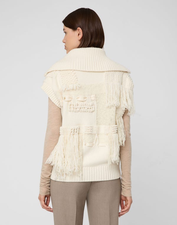 Lafayette148 Merino Wool-Cashmere Knit & Handwoven Fringe Vest