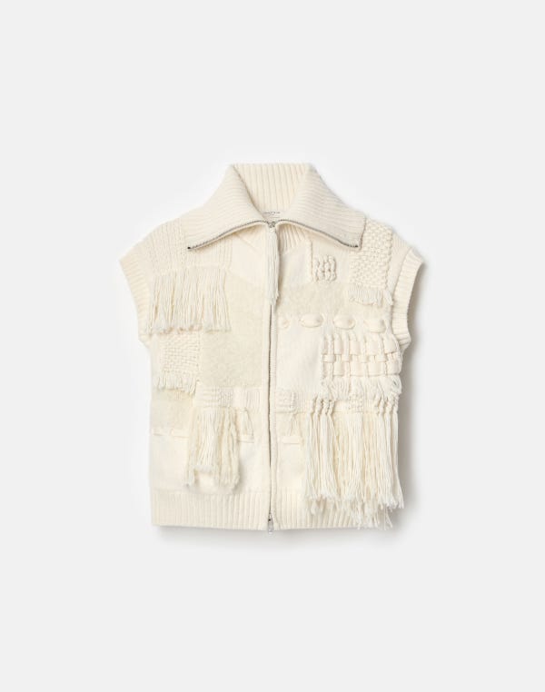 lafayette148 Merino Wool-Cashmere Knit & Handwoven Fringe Vest