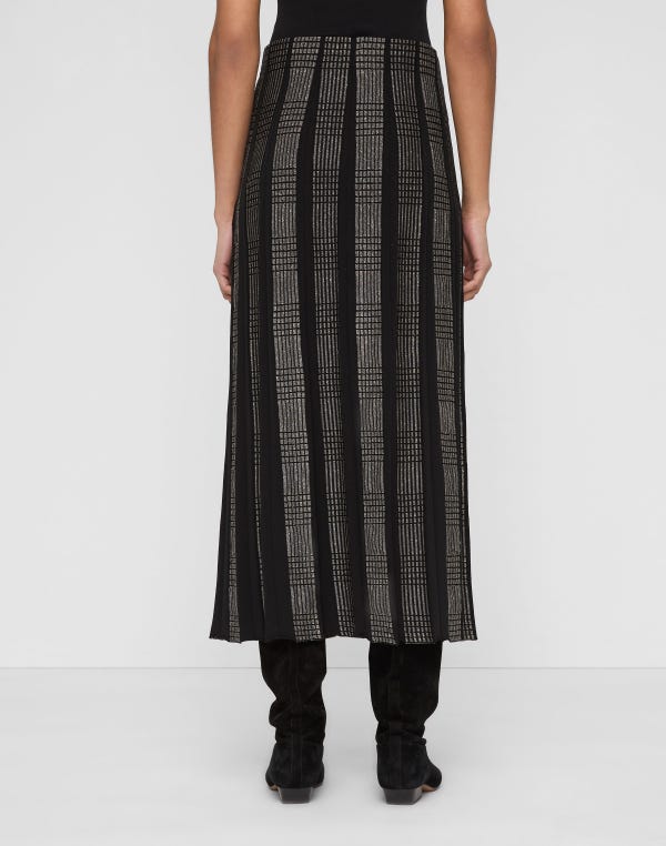 Lafayette148 Metallic Check Finespun Voile Knit Pleated Skirt