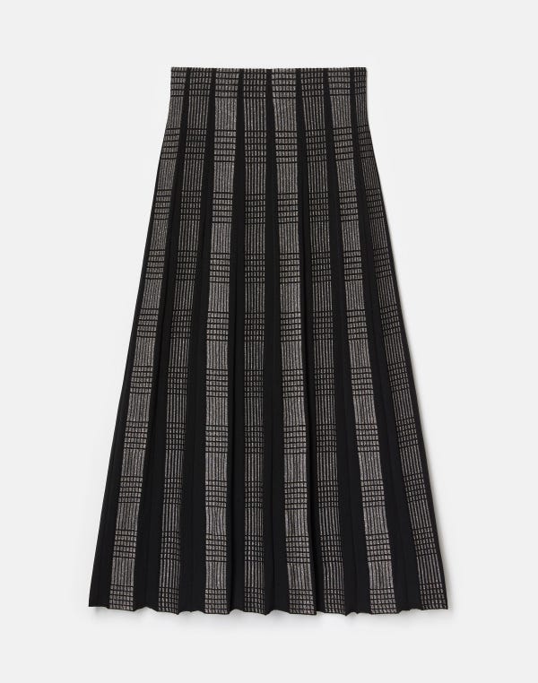 lafayette148 Metallic Check Finespun Voile Knit Pleated Skirt