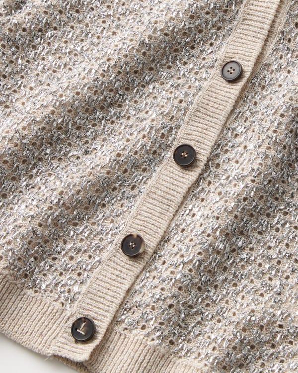 Lafayette148 Metallic Linen-Silk Pointelle Cardigan