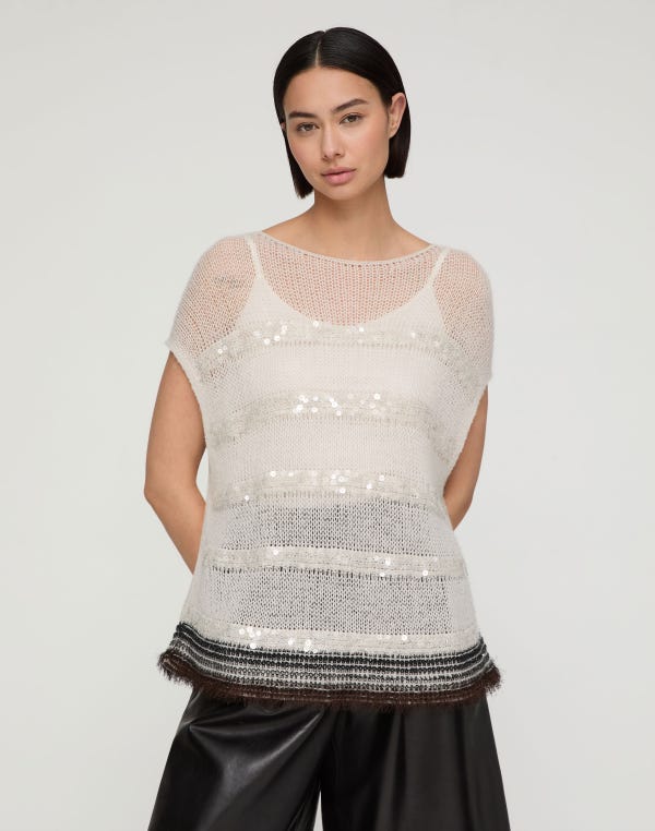 Lafayette148 Metallic Striped Cashmere Bateau Sweater