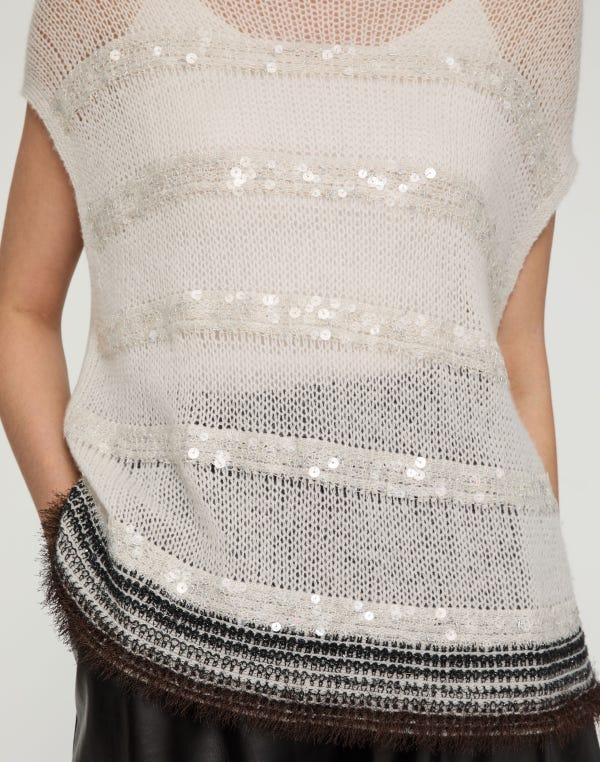 Lafayette148 Metallic Striped Cashmere Bateau Sweater