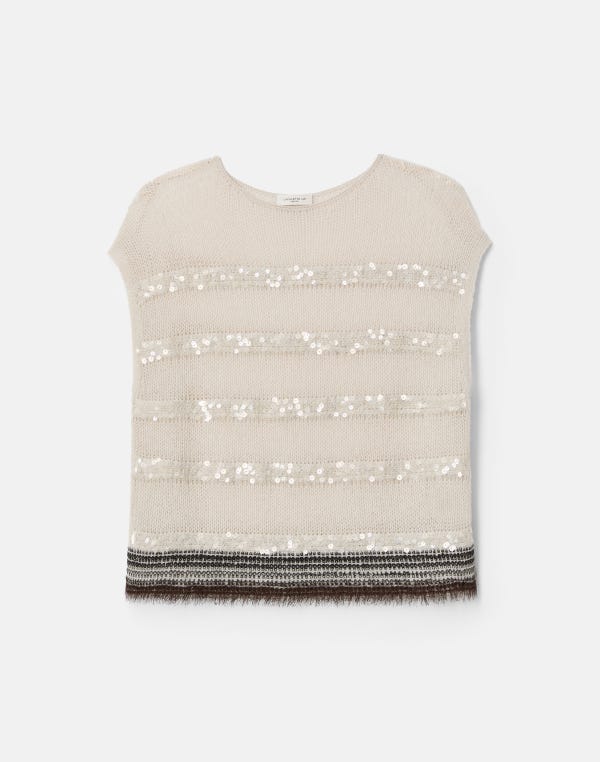 lafayette148 Metallic Striped Cashmere Bateau Sweater