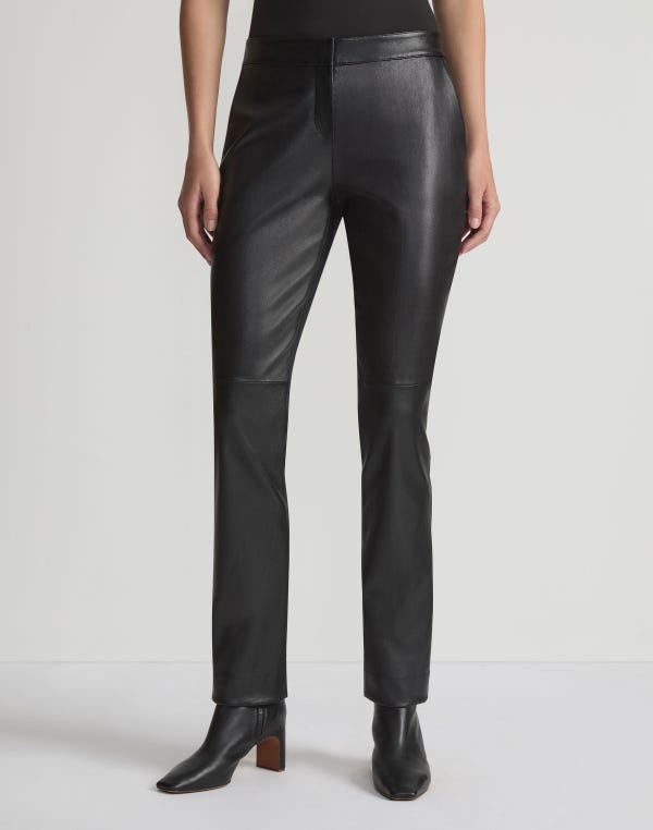 Lafayette148 Nappa Lambskin Leather & Acclaimed Stretch Manhattan Cigarette Pant