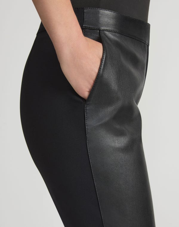 Lafayette148 Nappa Lambskin Leather & Acclaimed Stretch Manhattan Cigarette Pant