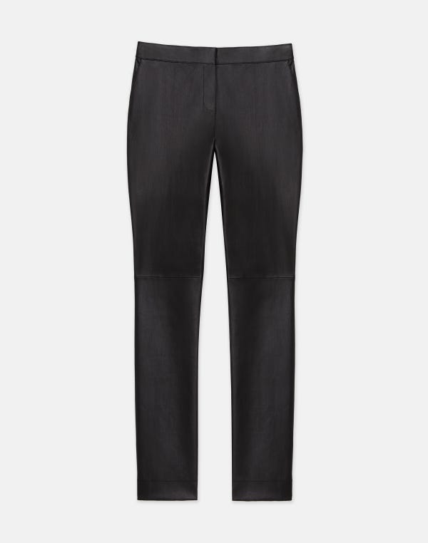 lafayette148 Nappa Lambskin Leather & Acclaimed Stretch Manhattan Cigarette Pant