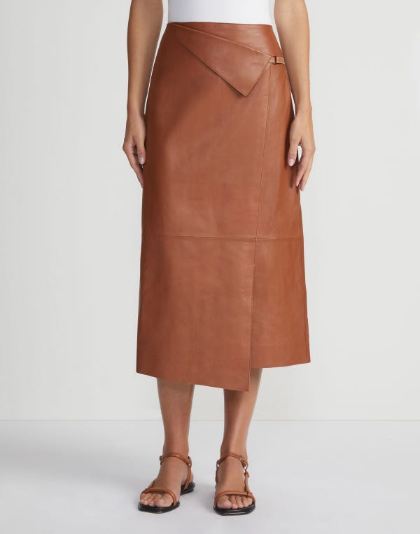 Lafayette148 Nappa Lambskin Leather Asymmetric Panel Skirt