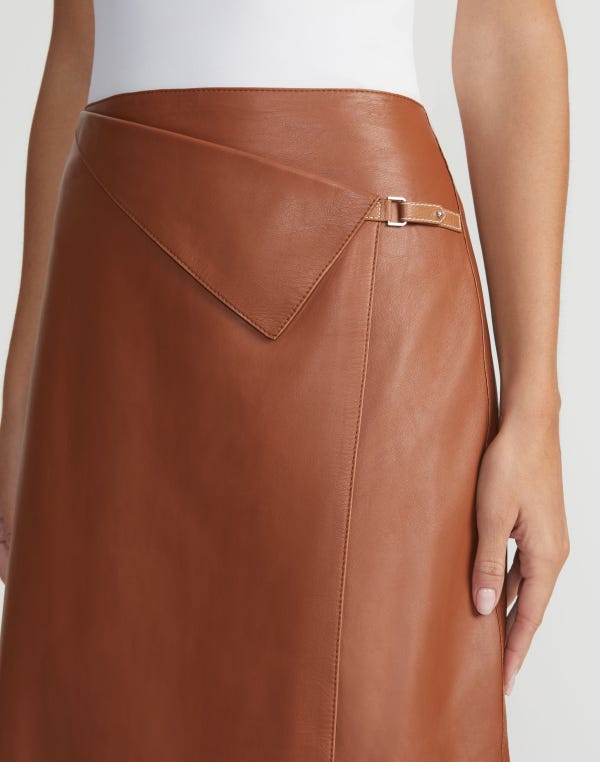 Lafayette148 Nappa Lambskin Leather Asymmetric Panel Skirt