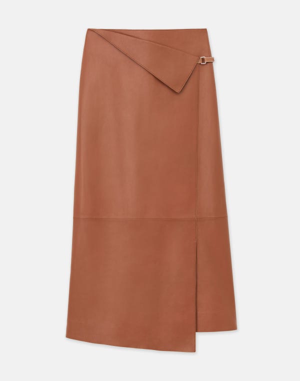 lafayette148 Nappa Lambskin Leather Asymmetric Panel Skirt