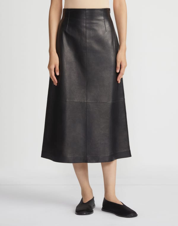 Lafayette148 Nappa Lambskin Leather High-Waisted Skirt