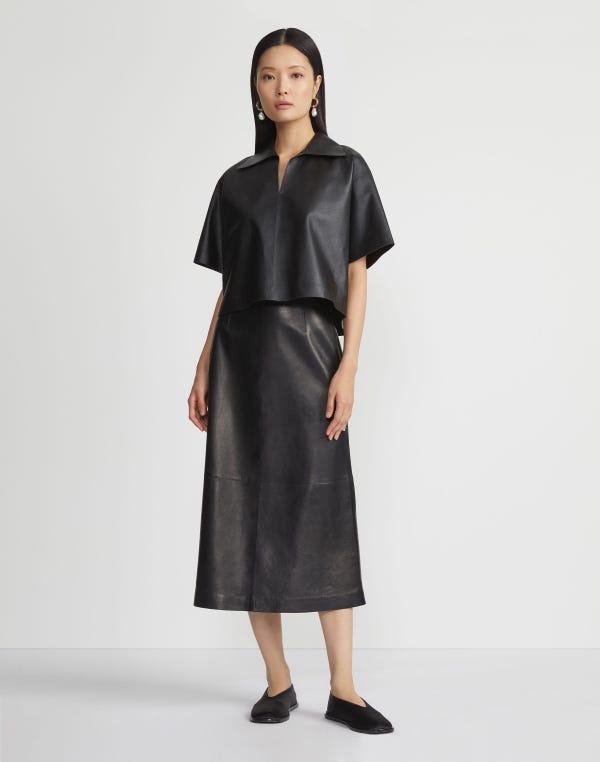 Lafayette148 Nappa Lambskin Leather High-Waisted Skirt