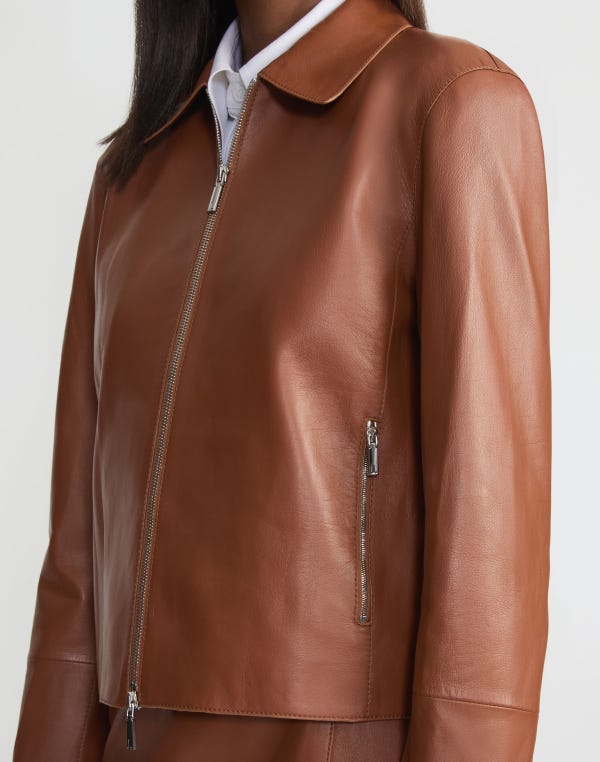 Lafayette148 Nappa Lambskin Leather Zip Cropped Jacket