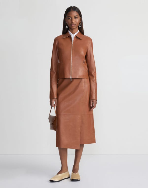 lafayette148 Nappa Lambskin Leather Zip Cropped Jacket
