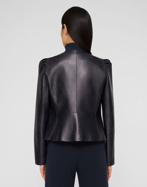 Lafayette148 Nappa Leather Collarless Fitted Jacket