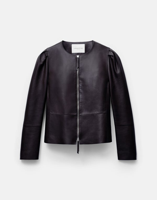 lafayette148 Nappa Leather Collarless Fitted Jacket