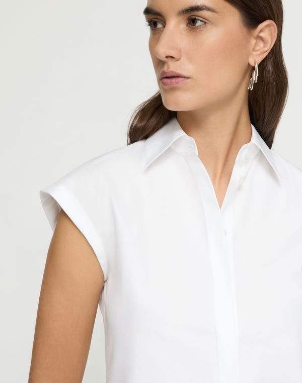 Lafayette148 Organic Cotton Poplin Cap Sleeve Fitted Shirt