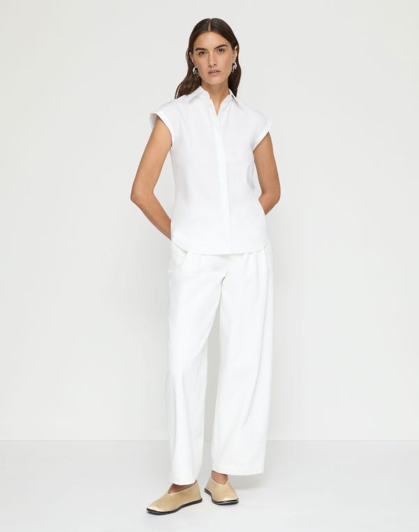 Lafayette148 Organic Cotton Poplin Cap Sleeve Fitted Shirt