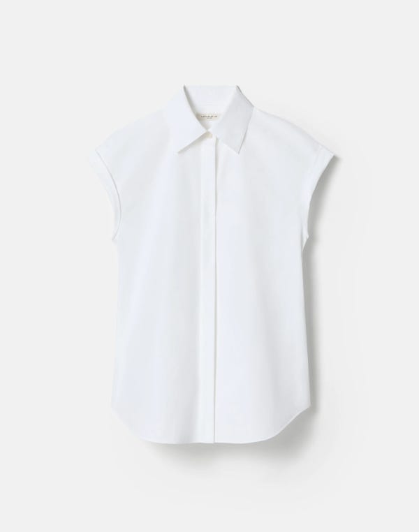 lafayette148 Organic Cotton Poplin Cap Sleeve Fitted Shirt