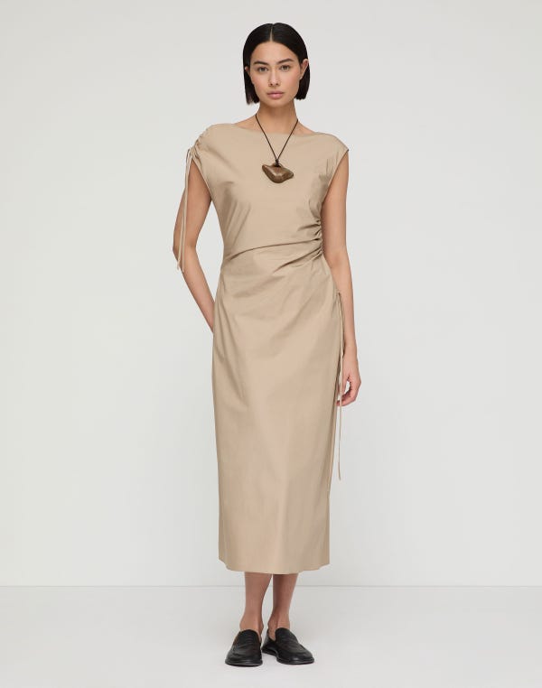 Lafayette148 Organic Cotton Poplin Gathered Midi Dress