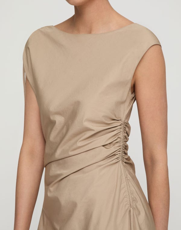 Lafayette148 Organic Cotton Poplin Gathered Midi Dress