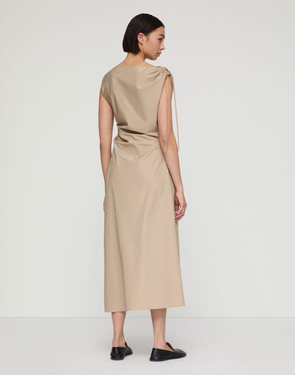 Lafayette148 Organic Cotton Poplin Gathered Midi Dress