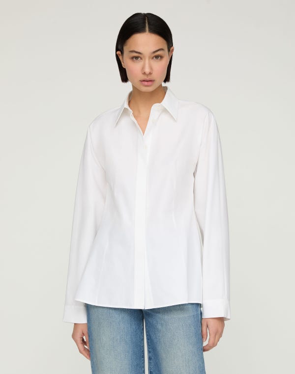 Lafayette148 Organic Cotton Poplin Pintuck Back Bridgehampton Shirt