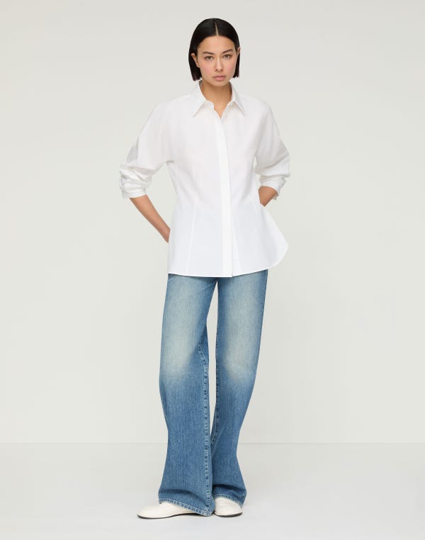 Lafayette148 Organic Cotton Poplin Pintuck Back Bridgehampton Shirt
