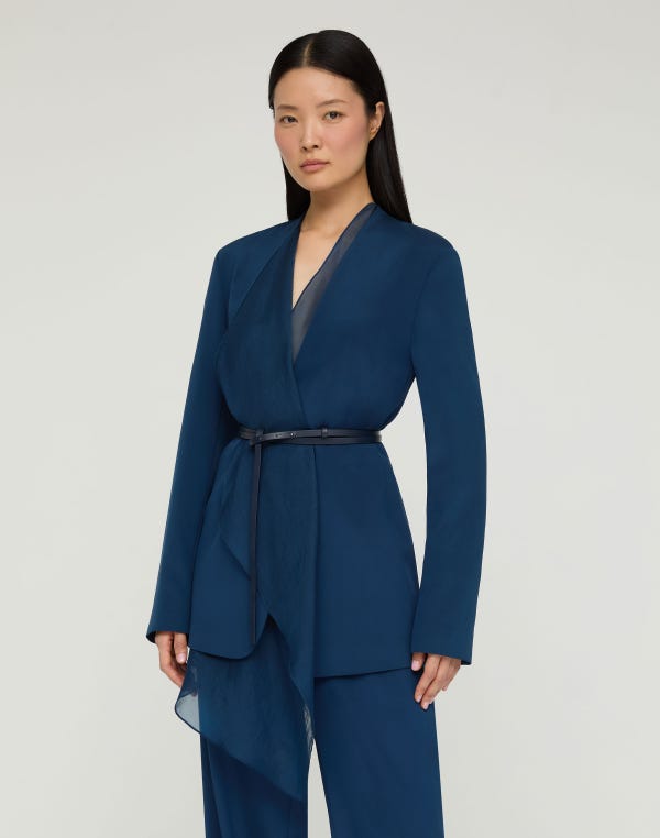 Lafayette148 Organic Silk Crepe De Chine Belted Cardigan Jacket & Vest