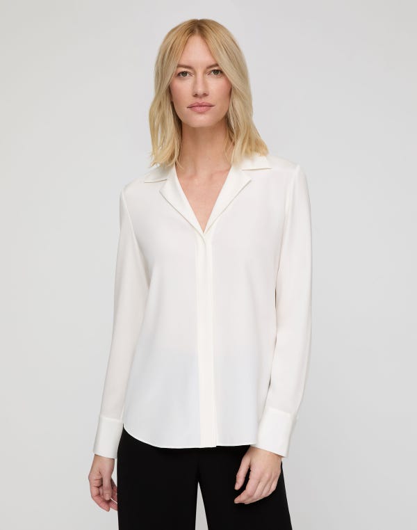 Lafayette148 Organic Silk Stretch Georgette Collared Blouse
