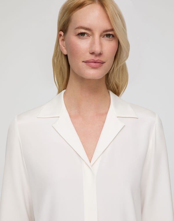 Lafayette148 Organic Silk Stretch Georgette Collared Blouse