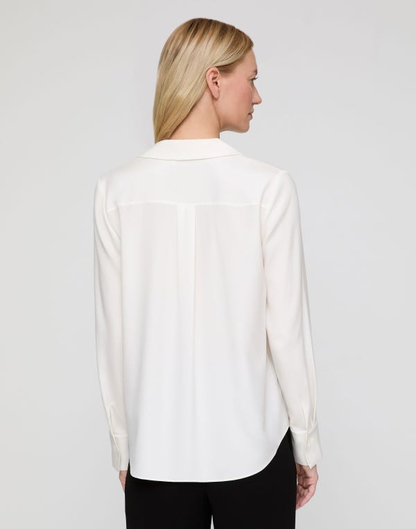 Lafayette148 Organic Silk Stretch Georgette Collared Blouse