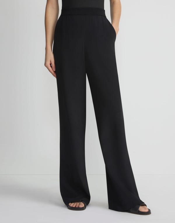 Lafayette148 Organic Silk Stretch Georgette Knit Waist Riverside Pant