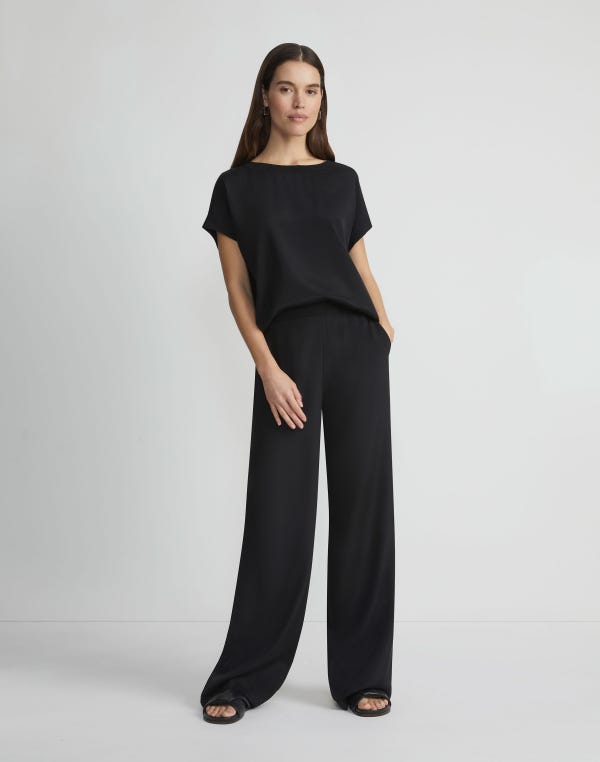 Lafayette148 Organic Silk Stretch Georgette Knit Waist Riverside Pant