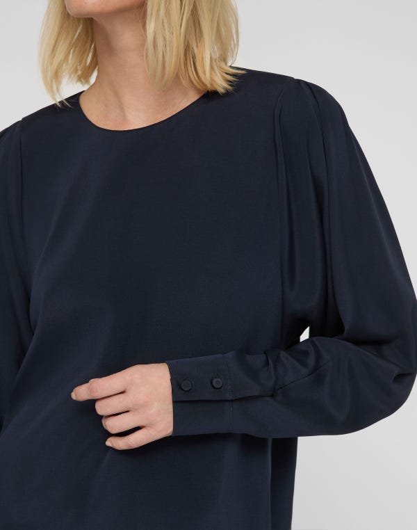 Lafayette148 Organic Silk Stretch Georgette Pleated Shoulder Blouse
