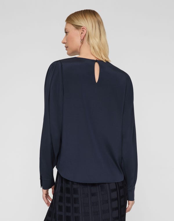 Lafayette148 Organic Silk Stretch Georgette Pleated Shoulder Blouse