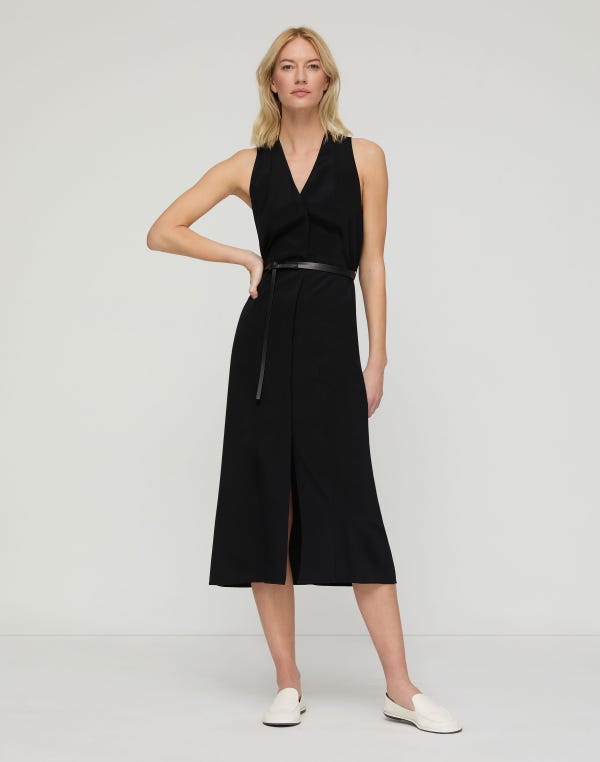 Lafayette148 Organic Silk Stretch Georgette Sleeveless Belted Dress