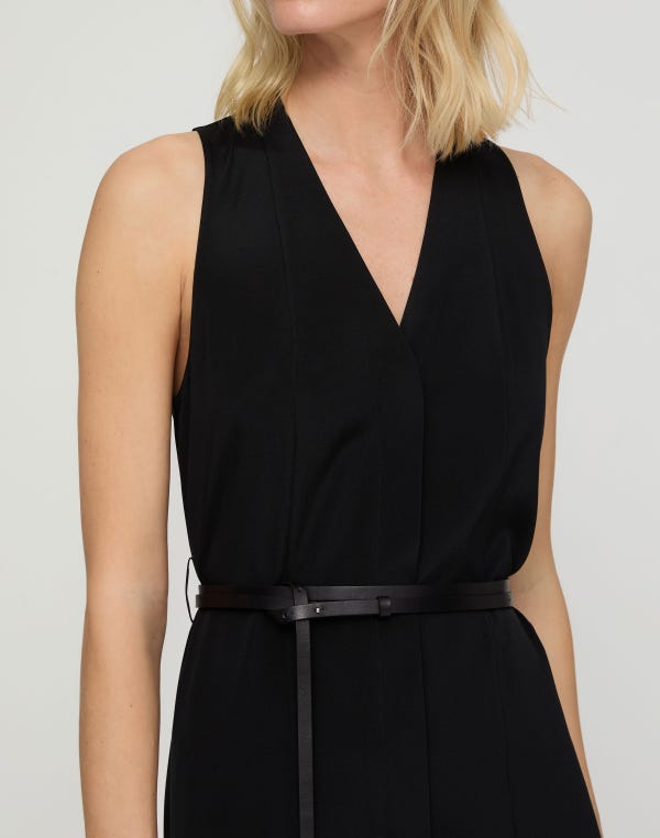 Lafayette148 Organic Silk Stretch Georgette Sleeveless Belted Dress