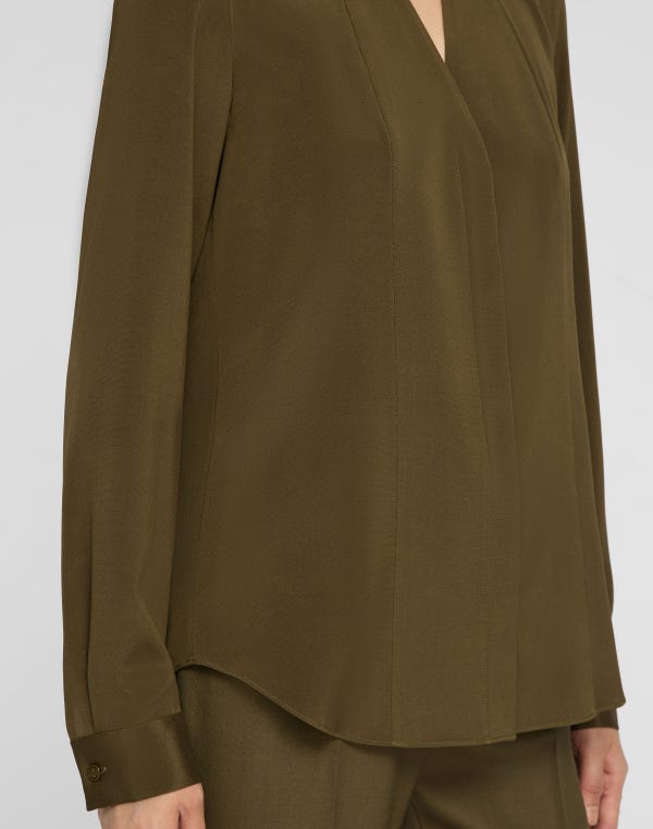 Lafayette148 Organic Silk Stretch Georgette V-Neck Blouse
