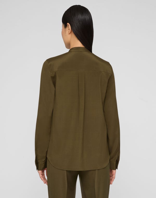 Lafayette148 Organic Silk Stretch Georgette V-Neck Blouse