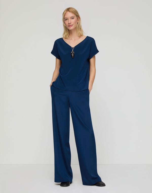 Lafayette148 Organic Silk Stretch Georgette V-Neck Blouse