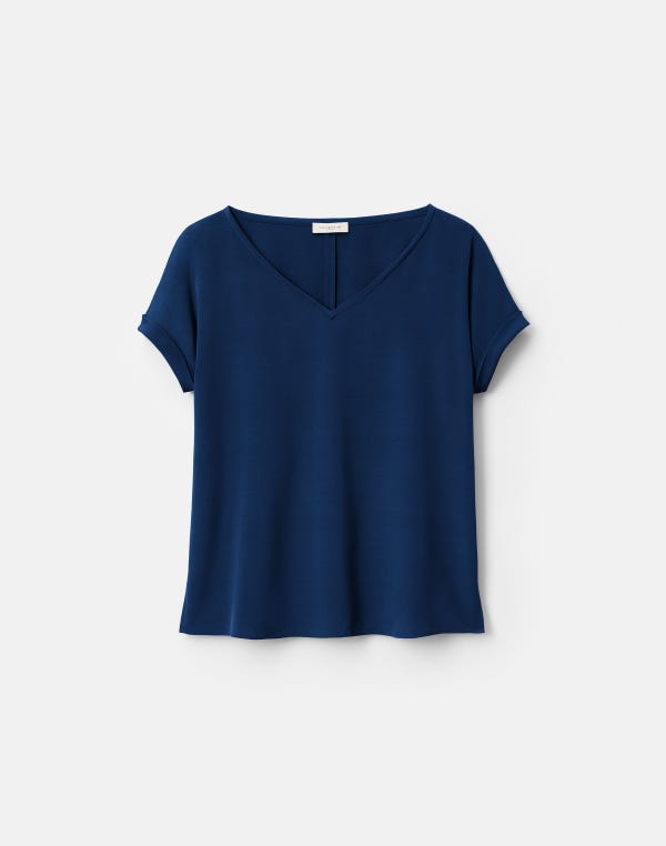 lafayette148 Organic Silk Stretch Georgette V-Neck Blouse