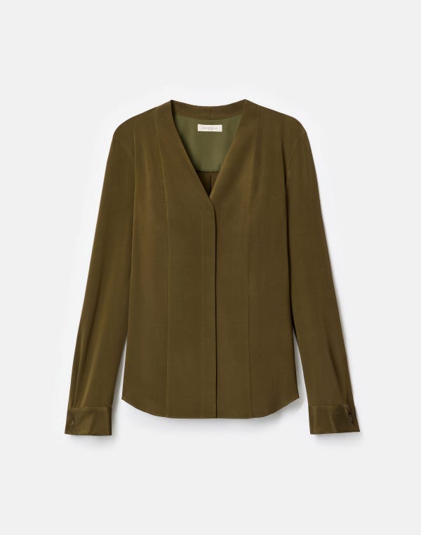 lafayette148 Organic Silk Stretch Georgette V-Neck Blouse