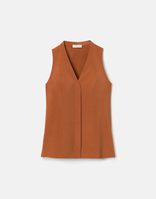 lafayette148 Organic Silk Stretch Georgette V-Neck Sleeveless Blouse