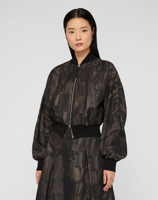 Lafayette148 Paintstroke Jacquard Linen-Cotton Bomber Jacket