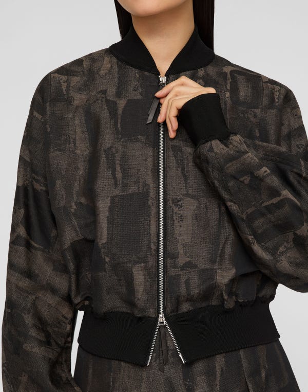 Lafayette148 Paintstroke Jacquard Linen-Cotton Bomber Jacket
